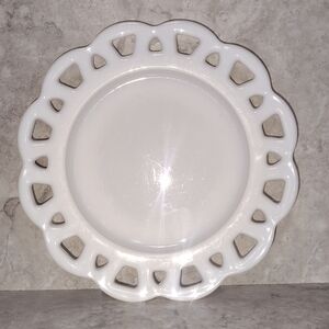 Vintage Hazel Atlas White Milk Glass Open Lace Edge Plate